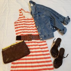 (Mystree) Orange and cream striped T’shirt summer